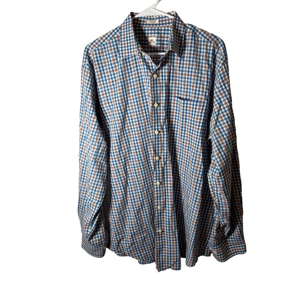 Peter Millar Shirt Men's XL Plaid Button Up Collared Long Sleeve Pocket Blue